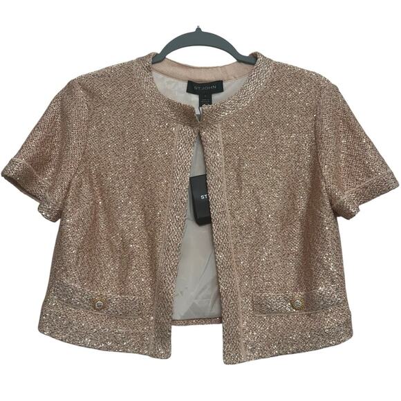 St John women’s NWT’s Metallic Cropped short sleeve jacket. Size medium - Picture 1 of 9